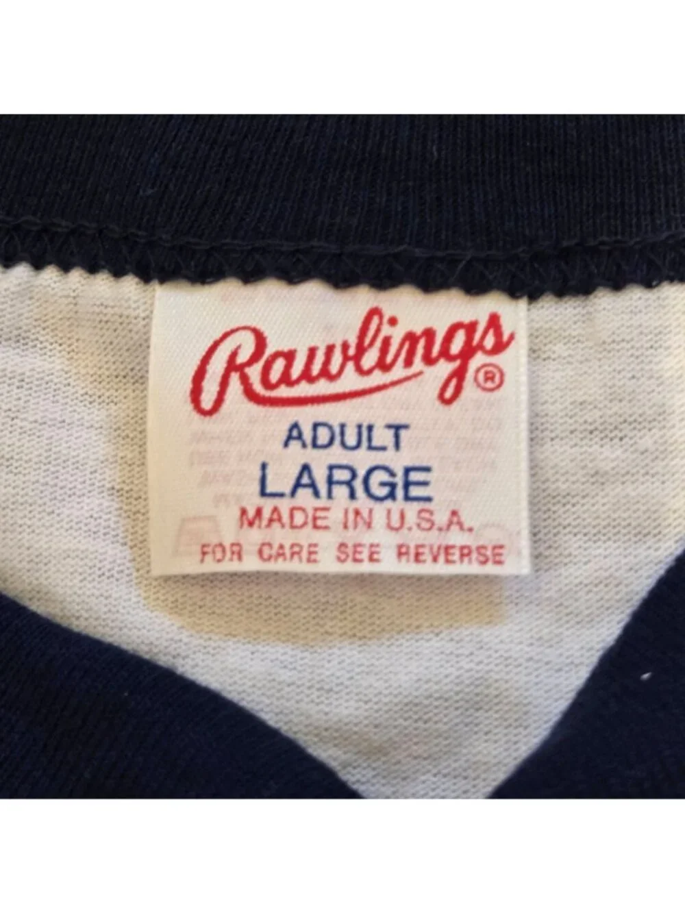 Vintage Rawlings White Navy Blue Raglan 3/4 Sleeve Baseball T Shirt Large NEW
